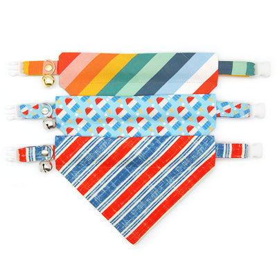 Cat Collar - "Carousel" - Striped Rainbow Cat Collar / Birthday, LGBTQ, Summer / Breakaway Buckle or Non-Breakaway / Cat, Kitten + Small Dog Sizes