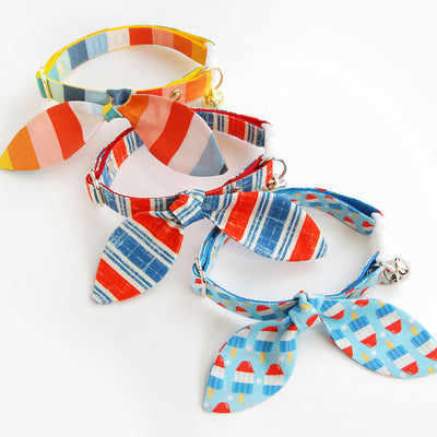 Cat Collar & Bunny Ear Bow Set - "Rocket Pop" - Red White Blue Popsicle Cat Collar w/ Matching Bunny Bow Tie / USA, 4th of July, Summer, Patriotic / Tie-On Scarf / Cat, Kitten + Small Dog Sizes