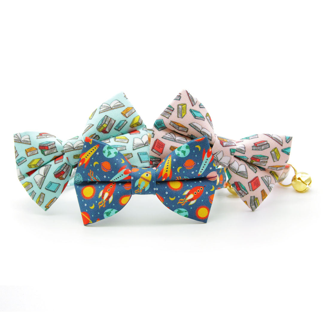 Cat Bow Tie - "Retro Rockets" - Space Bow Tie for Cat / Sci-Fi, Planets, Galaxy, Spaceship, NASA / Cat + Small Dog Bowtie