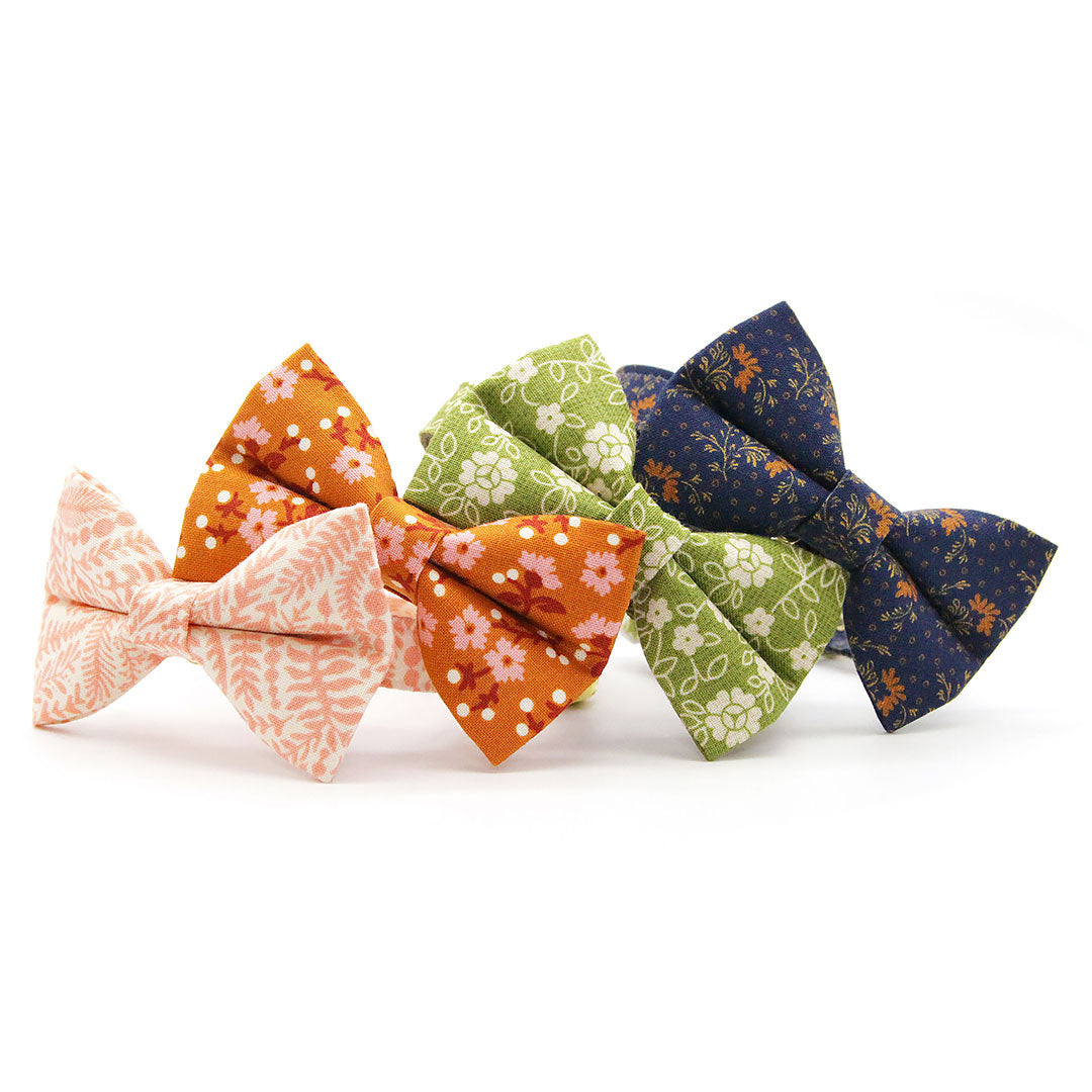 Bow Tie Cat Collar Set - "Indigo Manor" - Navy Blue Cat Collar with Bow Tie / Farmhouse, William Morris / Cat, Kitten, Small Dog Sizes