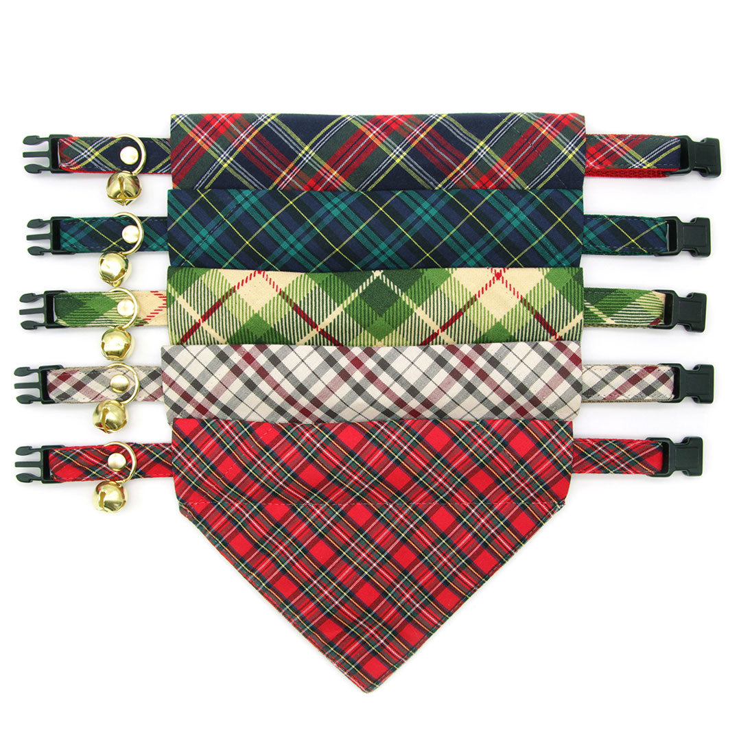 Red Holiday Tartan Cat Collar - "Hearthside" - Christmas Plaid Collar - Breakaway Buckle or Non-Breakaway - Sizes for Cats & Small Dogs