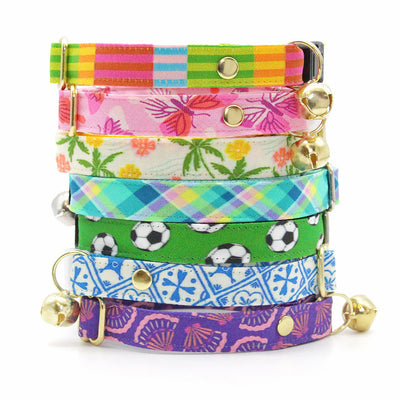Cat Collar & Bunny Ear Bow Set - "Soccer" - Sports Green Euro Football Cat Collar w/ Matching Bunny Bow Tie / World Cup, FIFA / Cat, Kitten + Small Dog Sizes