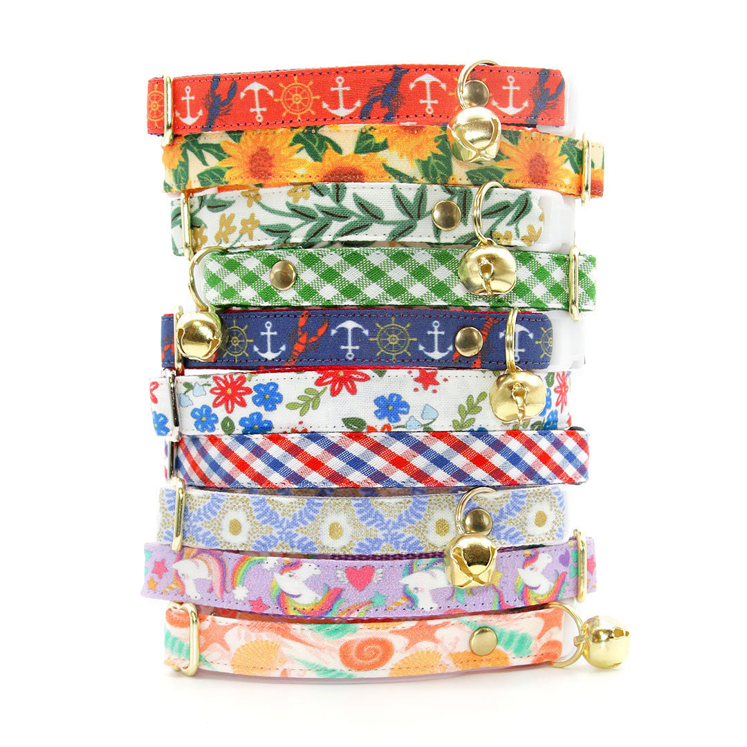 Bow Tie Cat Collar Set - "Heritage" - Gingham Red White & Blue Plaid Cat Collar w/ Matching Bowtie / Patriotic, 4th of July / Independence Day / Cat, Kitten, Small Dog Sizes