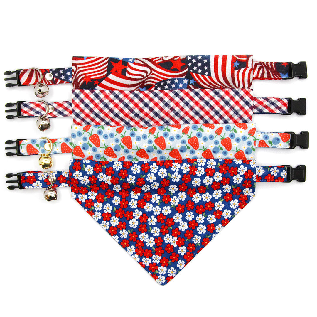 Pet Bandana - "Heritage" - Gingham Red White & Blue Plaid Bandana for Cat + Small Dog / Patriotic, Independence Day / Slide-on Bandana / Over-the-Collar (One Size)