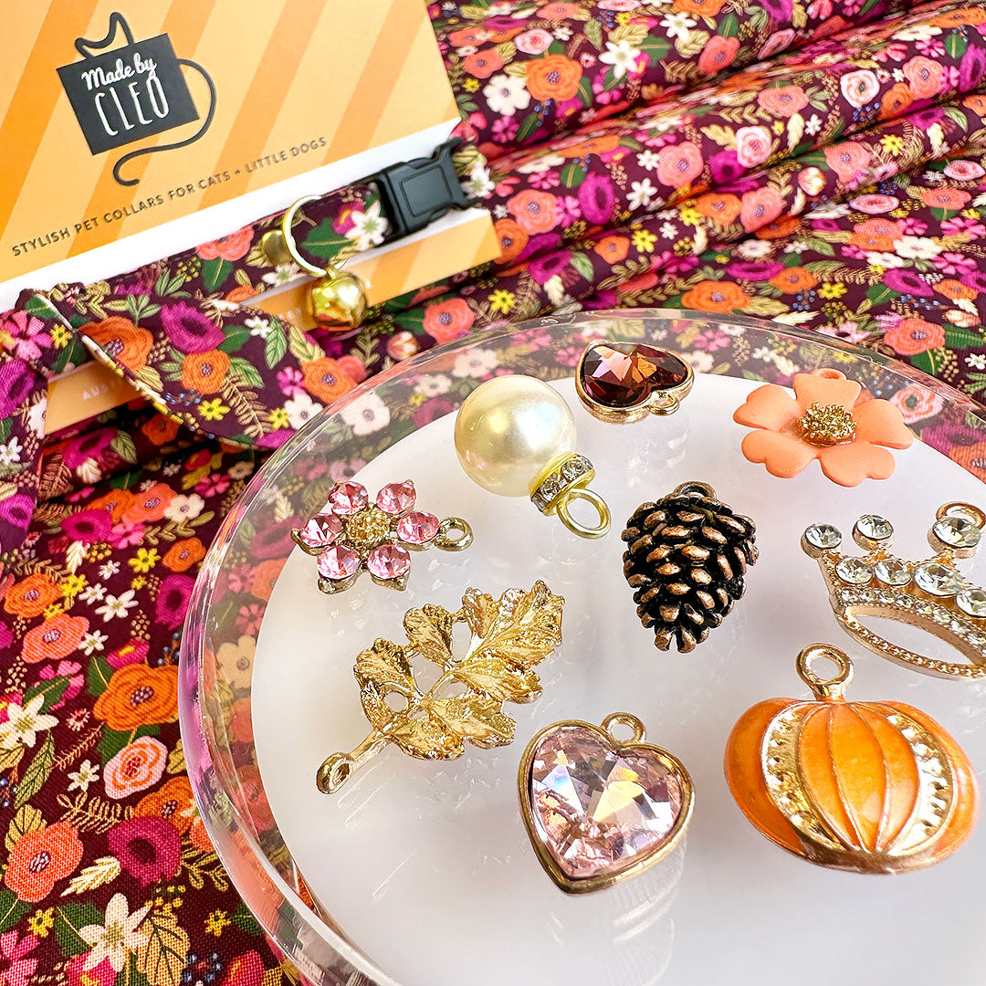 Cat Collar & Bunny Ear Bow Set - "Harvest Wine" - Floral Burgundy Cat Collar w/ Matching Bunny Bow Tie / Fall + Thanksgiving / Cat, Kitten + Small Dog Sizes