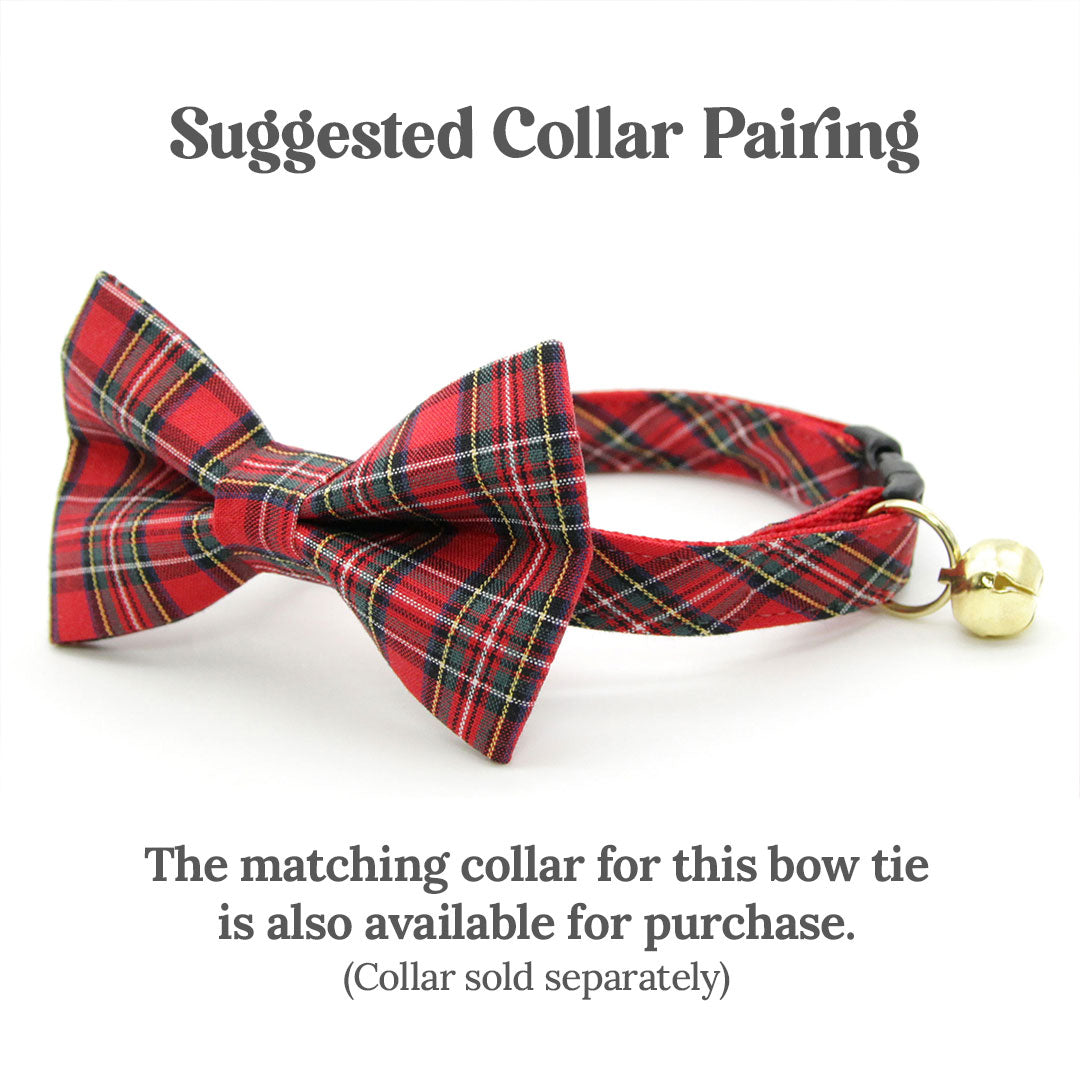 Pet Bow Tie (REGULAR SIZE) - "Hearthside" - Classic Red Holiday Tartan Plaid | Christmas, Holidays & Wedding Bow Tie | For Adult Cat + Small Dog