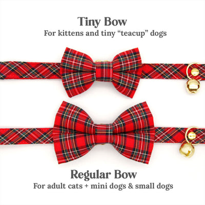 Pet Bow Tie (REGULAR SIZE) - "Hearthside" - Classic Red Holiday Tartan Plaid | Christmas, Holidays & Wedding Bow Tie | For Adult Cat + Small Dog
