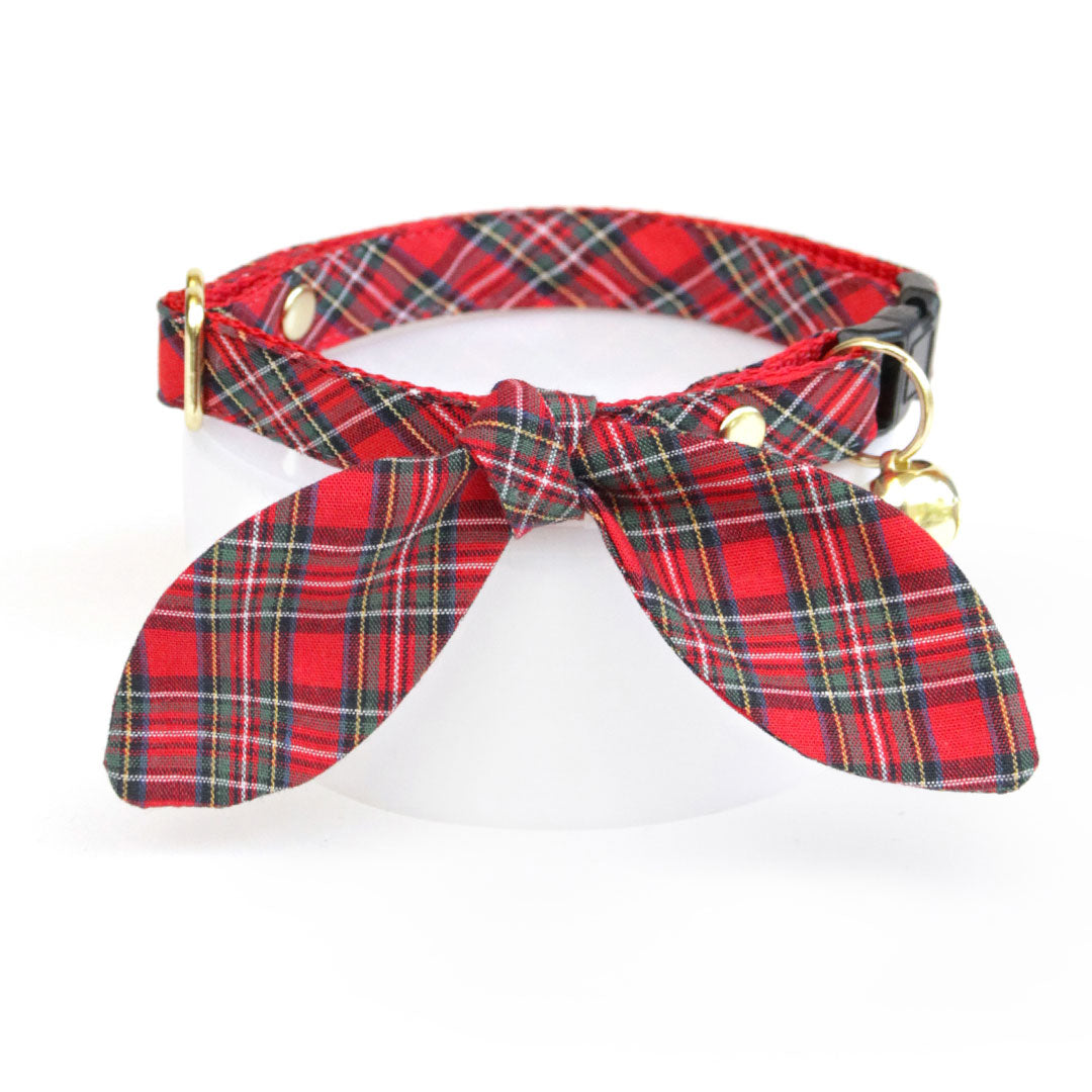 Red Holiday Tartan Cat Collar - "Hearthside" - Christmas Plaid Collar - Breakaway Buckle or Non-Breakaway - Sizes for Cats & Small Dogs