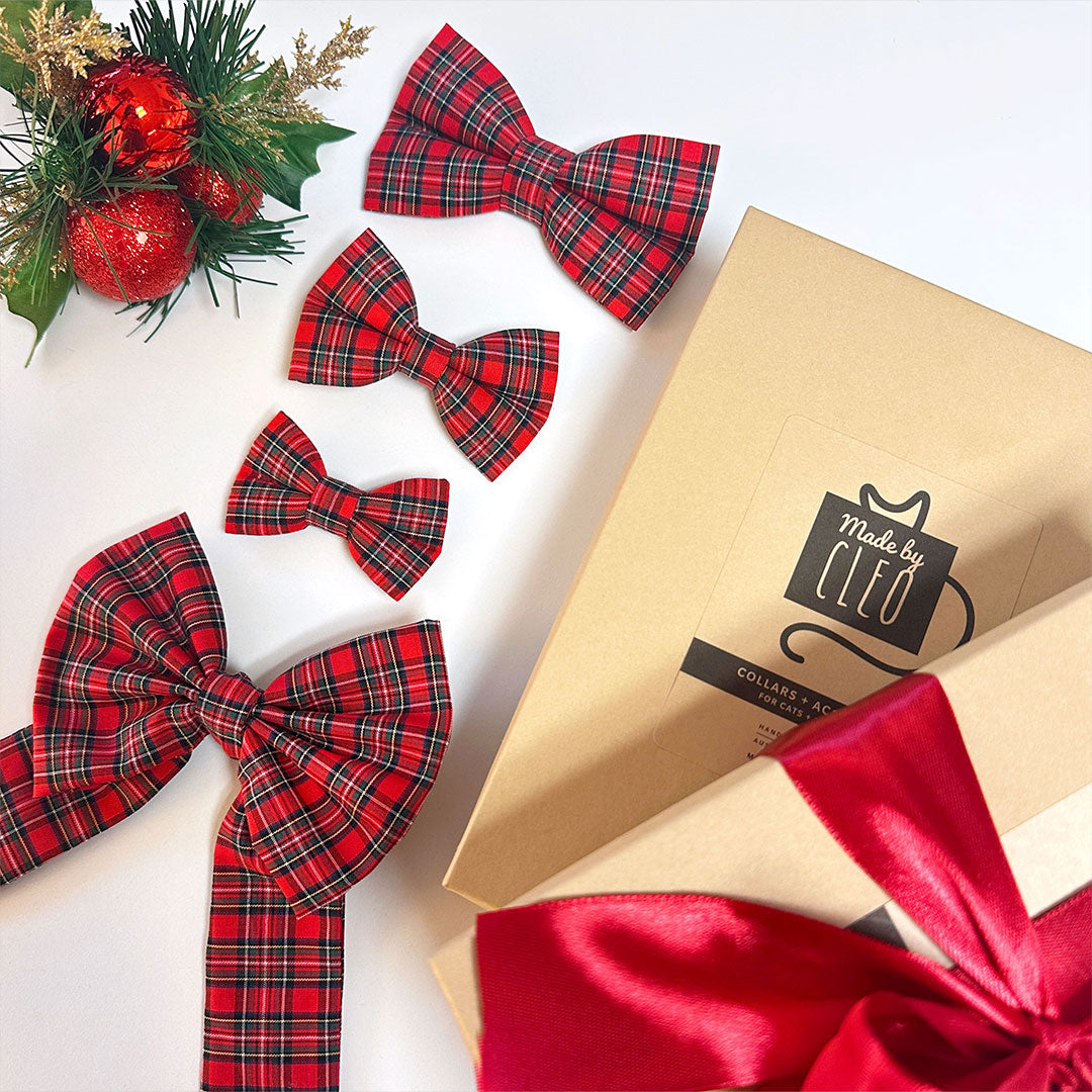 Red Holiday Tartan Cat Collar - "Hearthside" - Christmas Plaid Collar - Breakaway Buckle or Non-Breakaway - Sizes for Cats & Small Dogs