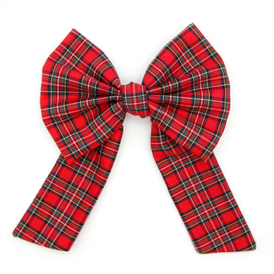 Girl's Hairbow With Long Tails - "Hearthside" - Classic Red Holiday Tartan Plaid for Christmas, Wedding & Special Occasions | Clip-On Bow (GIRL'S / WOMEN'S)