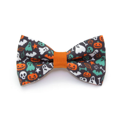 Halloween Pet Bow Tie - "Here for the Boos" - Ghosts, Pumpkins & Skulls Bowtie / For Cats + Small Dogs / Removable (One Size)