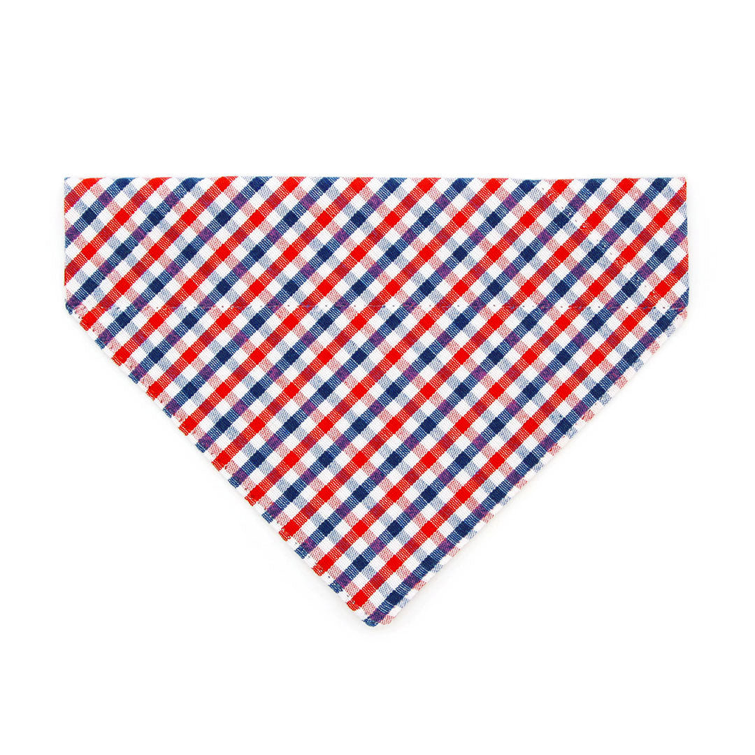 Pet Bandana - "Heritage" - Gingham Red White & Blue Plaid Bandana for Cat + Small Dog / Patriotic, Independence Day / Slide-on Bandana / Over-the-Collar (One Size)