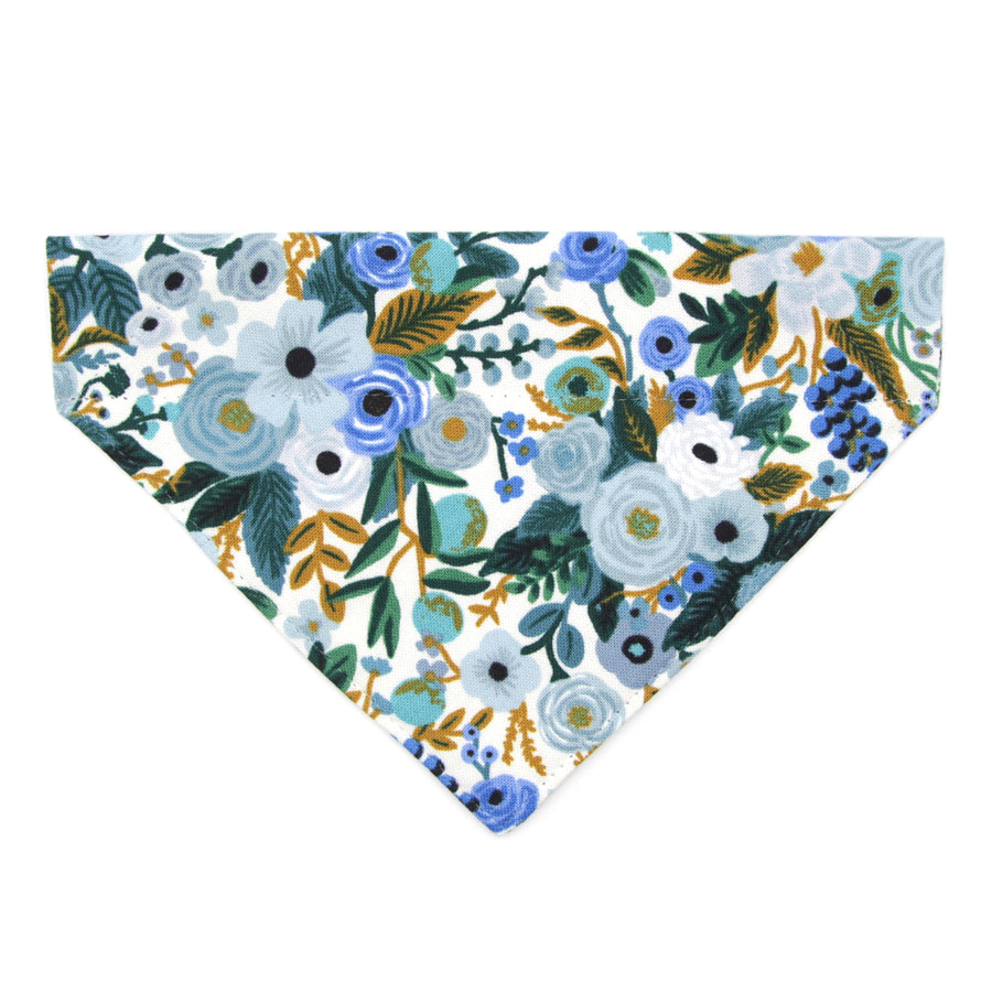 Rifle Paper Co® Pet Bandana - "Indigo Garden" - Blue Floral Bandana for Cat + Small Dog / Slide-on Bandana / Over-the-Collar (One Size)