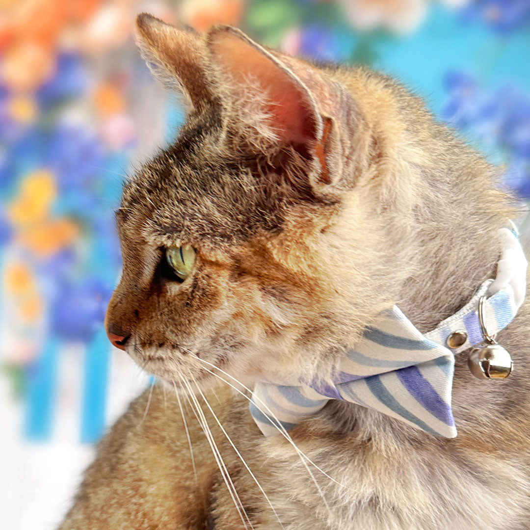 Cat Collar - "Indigo Sky" - Striped Cat Collar / Spring, Summer, Easter, Nautical / Breakaway Buckle or Non-Breakaway / Cat, Kitten + Small Dog Sizes