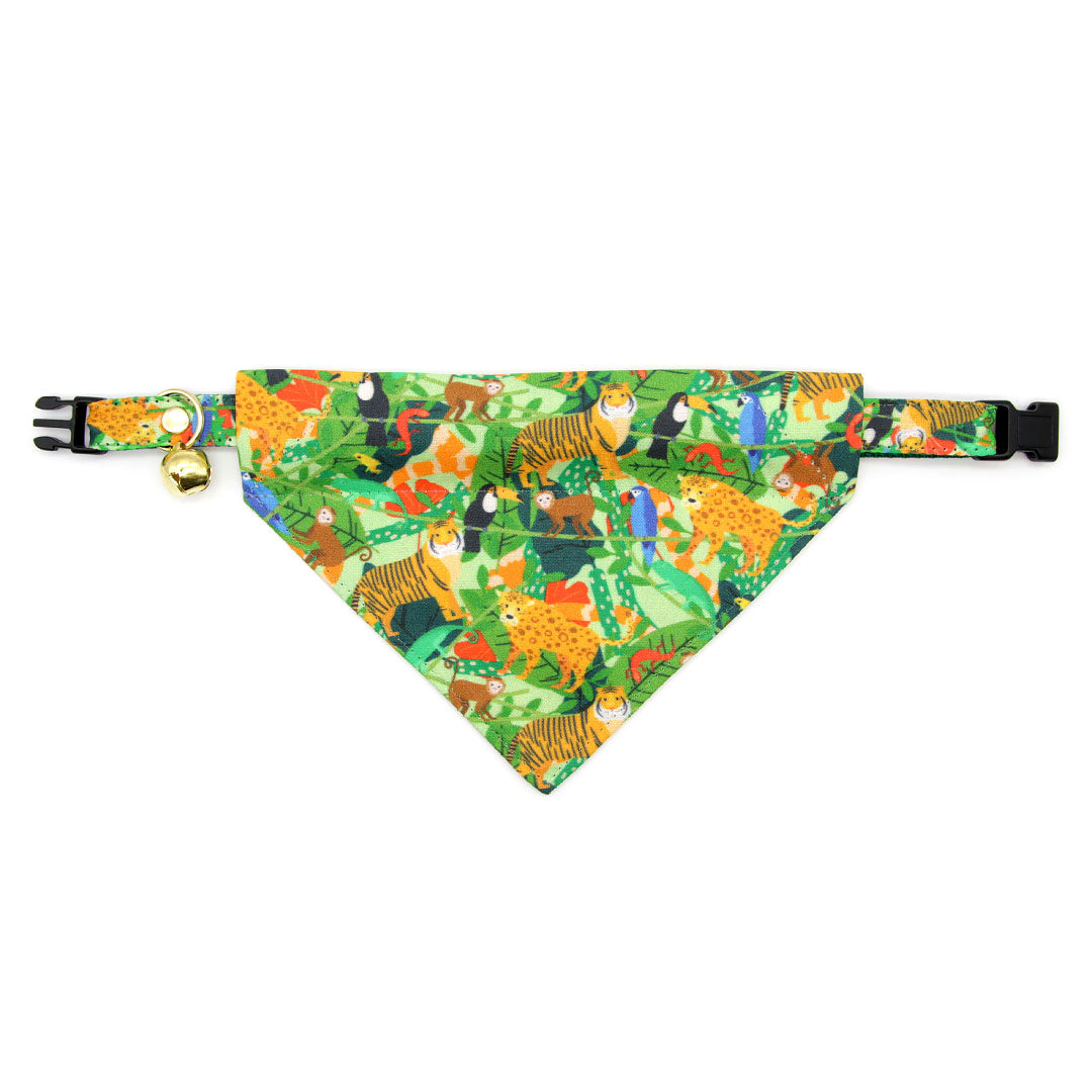 Cat Collar - "Jungle Vibes" - Green Cat Collar / Nature, Rainforest, Safari Animals / Breakaway Buckle or Non-Breakaway / Cat, Kitten + Small Dog Sizes