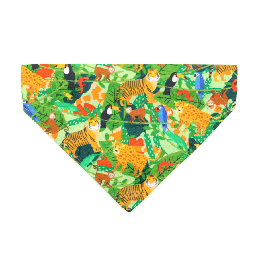 Pet Bandana - "Jungle Vibes" - Tropical Safari Bandana for Cat + Small Dog / Nature, Rainforest, Animals / Slide-on Bandana / Over-the-Collar (One Size)