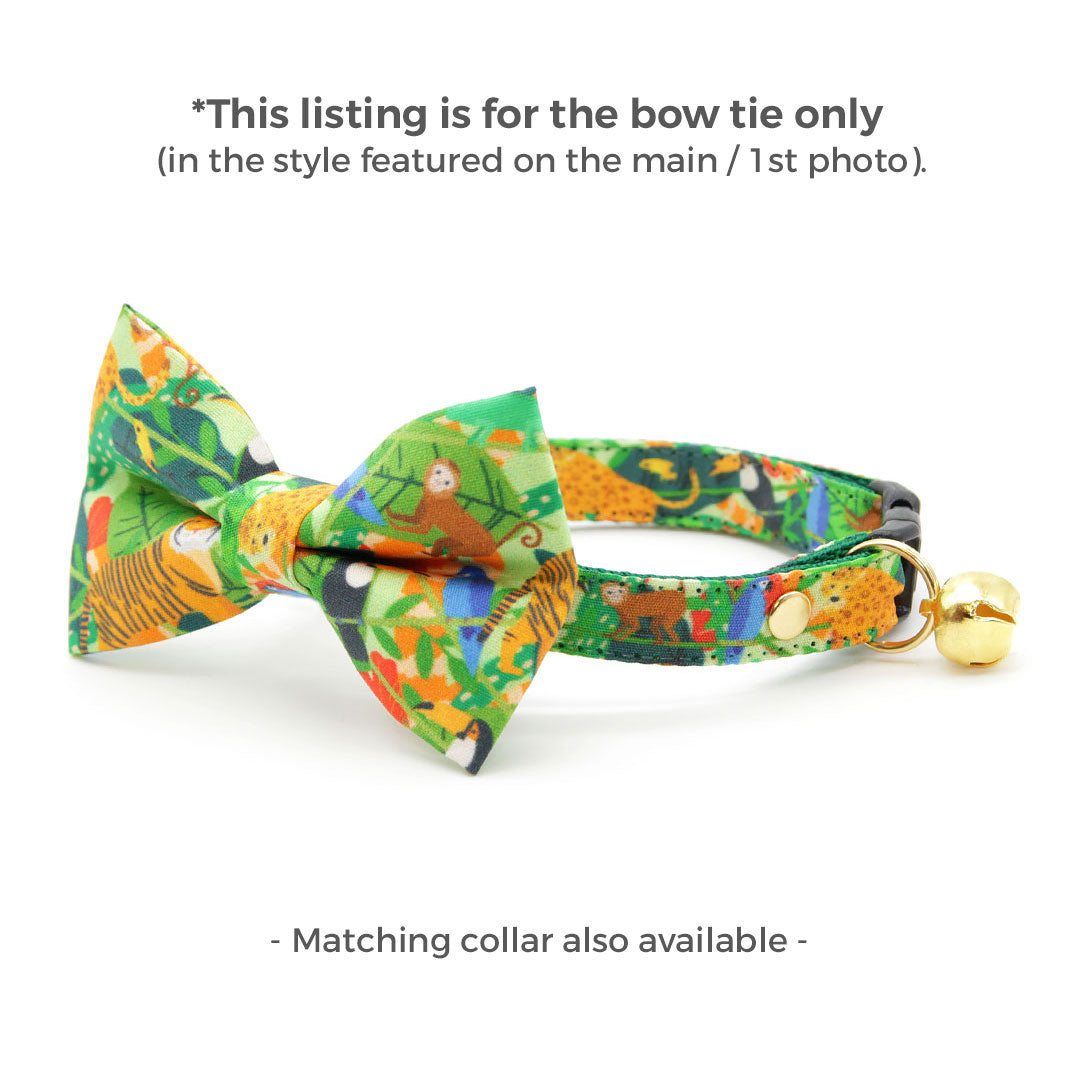 Pet Bow Tie - "Jungle Vibes" - Green Tropical Cat Bow Tie / Rainforest, Safari, Animals / For Cats + Small Dogs (One Size)