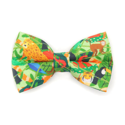 Pet Bow Tie - "Jungle Vibes" - Green Tropical Cat Bow Tie / Rainforest, Safari, Animals / For Cats + Small Dogs (One Size)