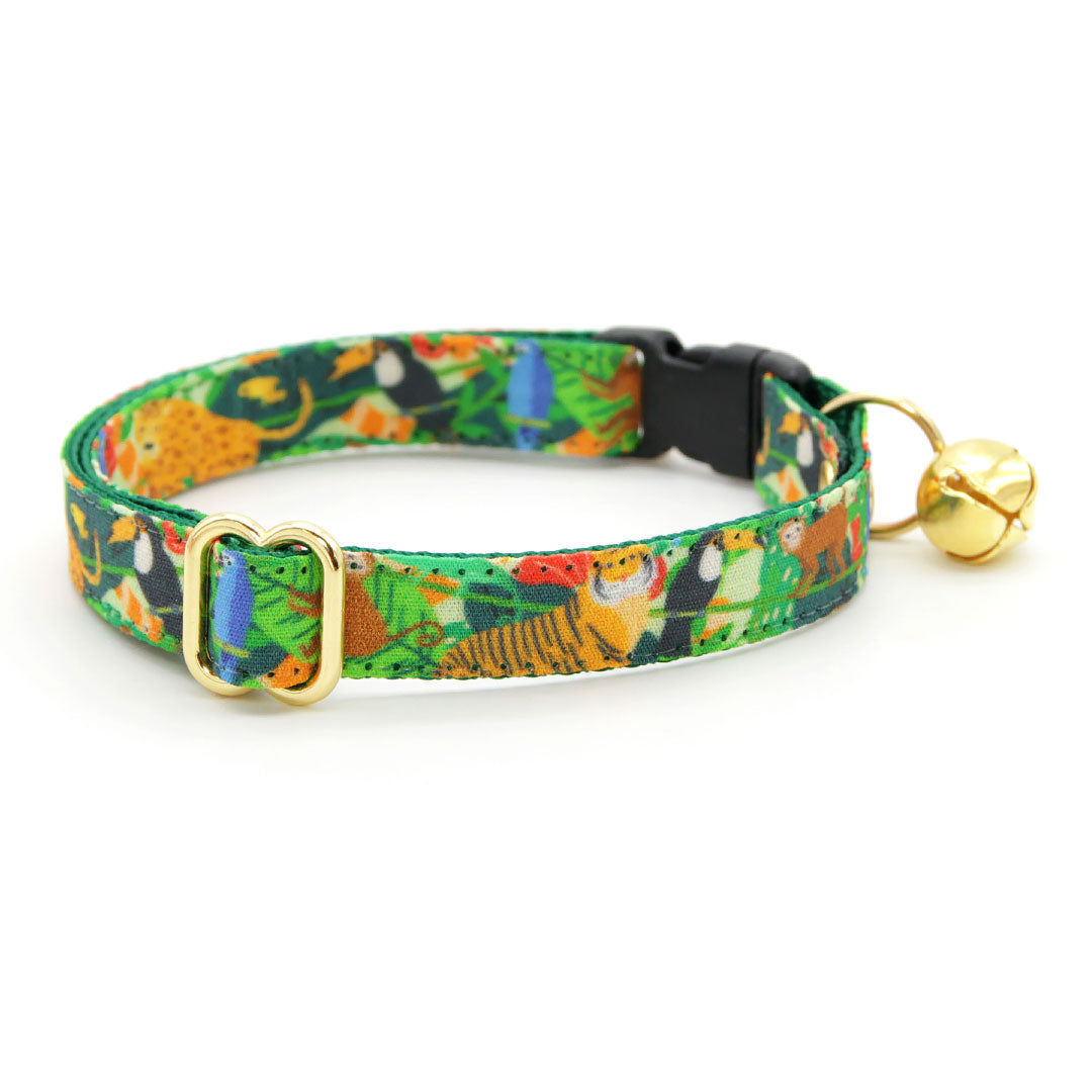 Bow Tie Cat Collar Set - "Jungle Vibes" - Tropical Rainforest Green Cat Collar w/ Matching Bowtie / Nature, Safari, Animals / Cat, Kitten, Small Dog Sizes