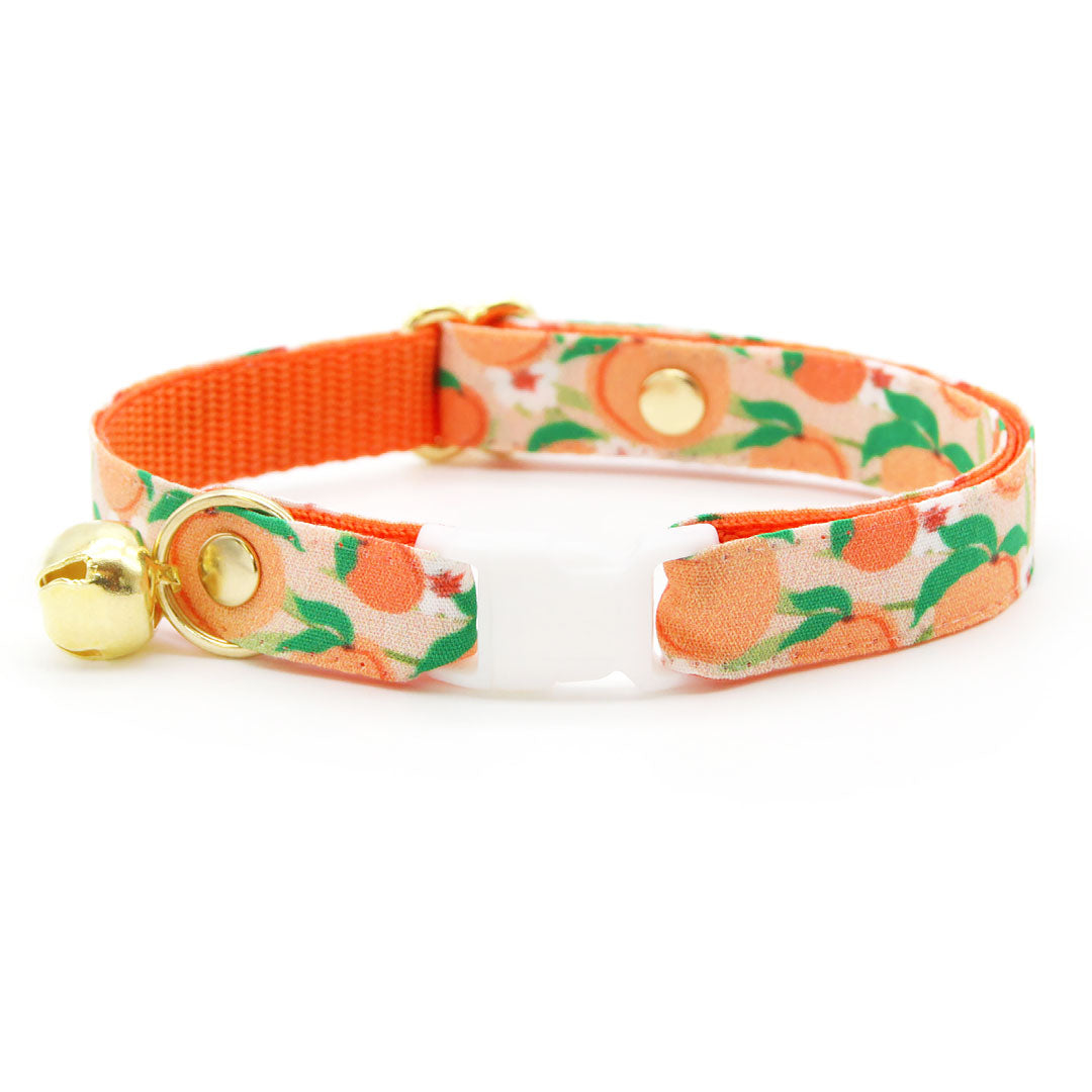 Cat Collar + Flower Set - "Just Peachy" - Peach Fruit Cat Collar w/ Orange Felt Flower (Detachable)