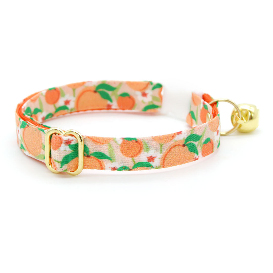Cat Collar + Flower Set - "Just Peachy" - Peach Fruit Cat Collar w/ Peach Felt Flower (Detachable)