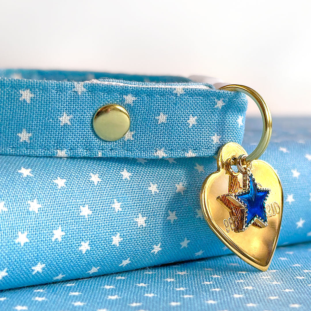 Chambray Bow Tie Cat Collar Set - "Lucky Star" - Light Blue Star Cat Collar with Bow Tie / Spring + Summer / Cat, Kitten, Small Dog Sizes