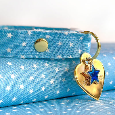 Chambray Bow Tie Cat Collar Set - "Lucky Star" - Light Blue Star Cat Collar with Bow Tie / Spring + Summer / Cat, Kitten, Small Dog Sizes