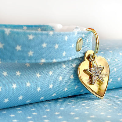 Chambray Bow Tie Cat Collar Set - "Lucky Star" - Light Blue Star Cat Collar with Bow Tie / Spring + Summer / Cat, Kitten, Small Dog Sizes