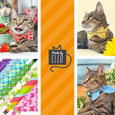 Cat Collar & Bunny Ear Bow Set - "Soccer" - Sports Green Euro Football Cat Collar w/ Matching Bunny Bow Tie / World Cup, FIFA / Cat, Kitten + Small Dog Sizes