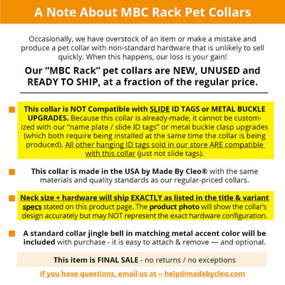 MBC Rack - (8-13 Inch) Pet Collar - "Capri" - (WHITE BREAKAWAY Clasp / GOLD Hardware Accents / Round Metal Split Ring) - Sold As Configured - Final SALE