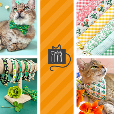 Bow Tie Cat Collar Set - "Shamrock Spirit" - St. Patrick's Day Cat Collar w/ Matching Bowtie / Irish, Clover / Cat, Kitten, Small Dog Sizes