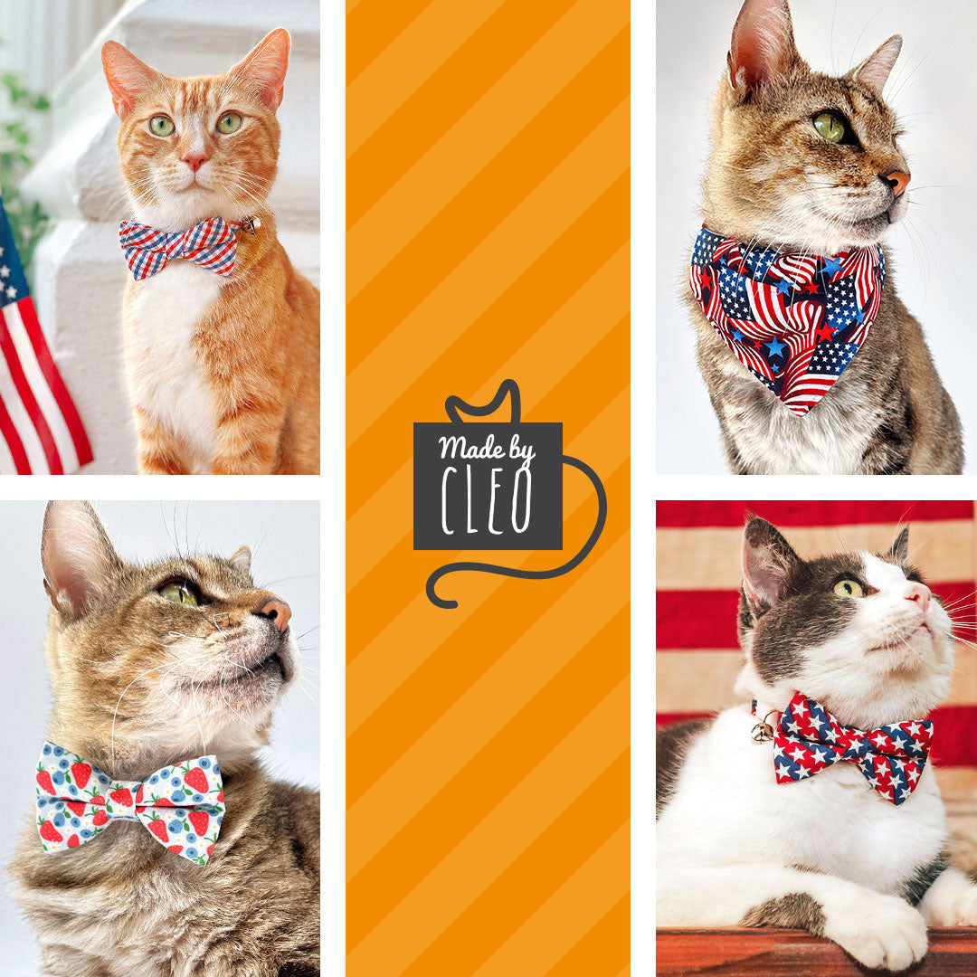 Cat Collar - "Americana" - Stars & Stripes Cat Collar / Independence Day, Fourth of July, USA / Breakaway Buckle or Non-Breakaway / Cat, Kitten + Small Dog Sizes