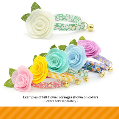 Pet Flower Corsages (15 Felt Colors) - Sold Individually - For Cat Collar + Small Dog Collar / Wedding Pet / Standard or Mini Size Option