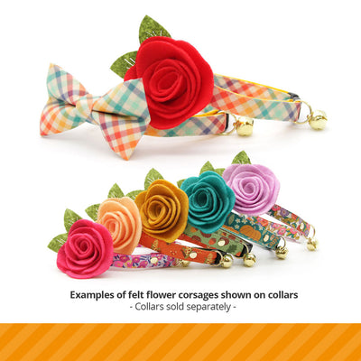 Pet Flower Corsages (15 Felt Colors) - Sold Individually - For Cat Collar + Small Dog Collar / Wedding Pet / Standard or Mini Size Option