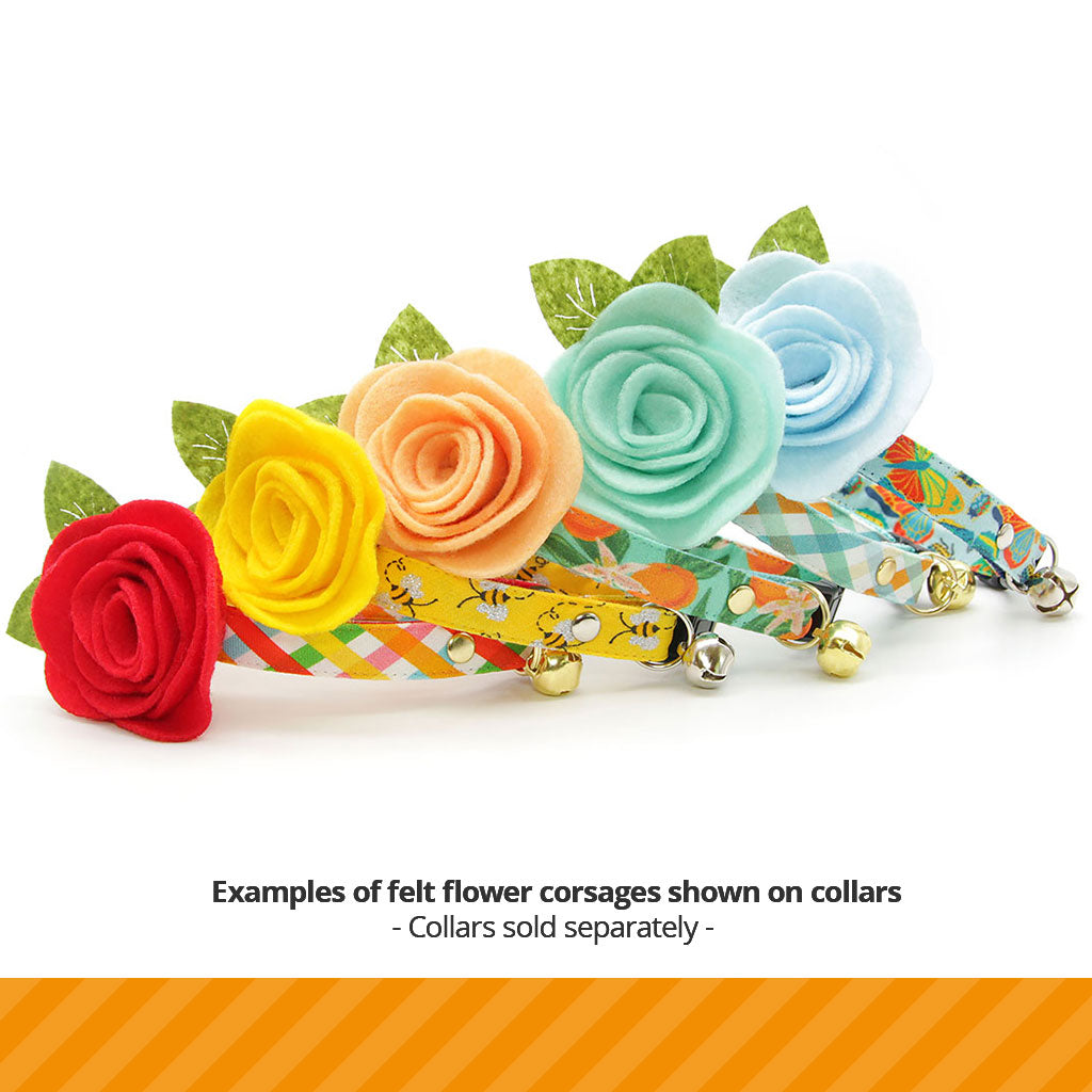 Pet Flower Corsages (15 Felt Colors) - Sold Individually - For Cat Collar + Small Dog Collar / Wedding Pet / Standard or Mini Size Option