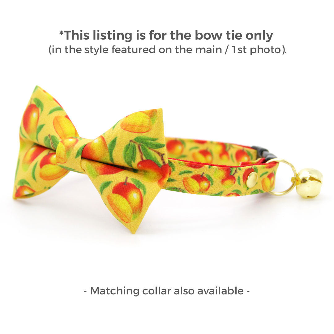 Mango Cat Bow Tie - "Mango Tango" - Yellow Fruit Mangoes Bow Tie for Cat Collar / Tropical, Summer, Fun / Cat, Kitten + Small Dog Bowtie