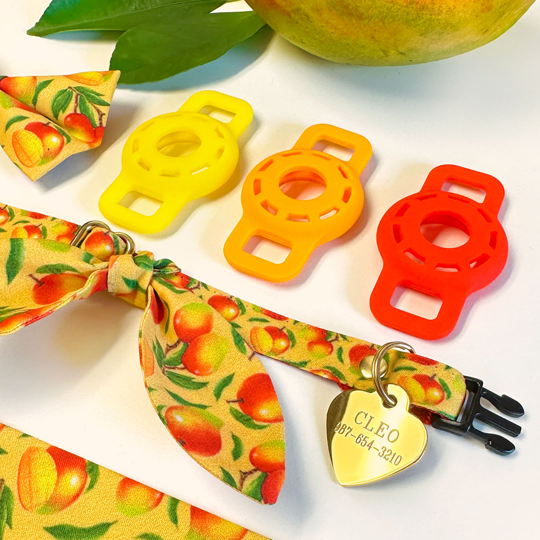 Cat Collar + Flower Set - "Mango Tango" - Fruit Mango Cat Collar w/ Yellow Felt Flower (Detachable) / Cat, Kitten + Small Dog Sizes