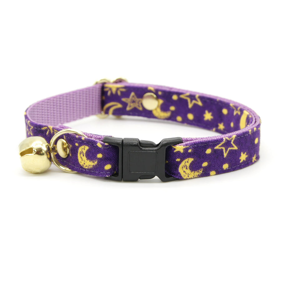 MBC Rack - (6-10 Inch) Pet Collar - "Moonlight - Purple" - (BLACK BREAKAWAY Clasp / GOLD Hardware Accents / Round Metal Split Ring) - Sold As Configured - Final SALE