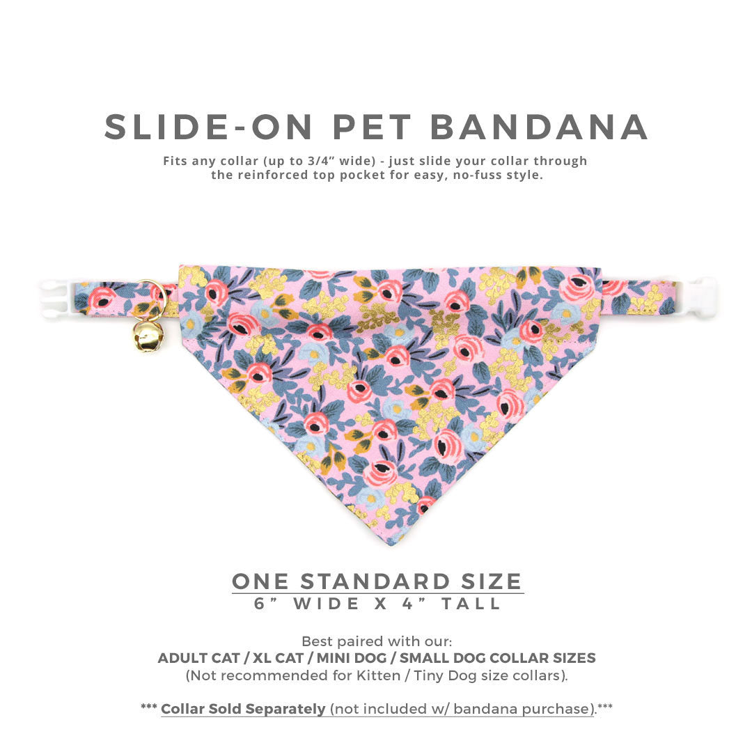 Pet Bandana - "Ophelia" - Rifle Paper Co® Pink Floral Bandana for Cat + Small Dog / Slide-on Bandana / Over-the-Collar (One Size)