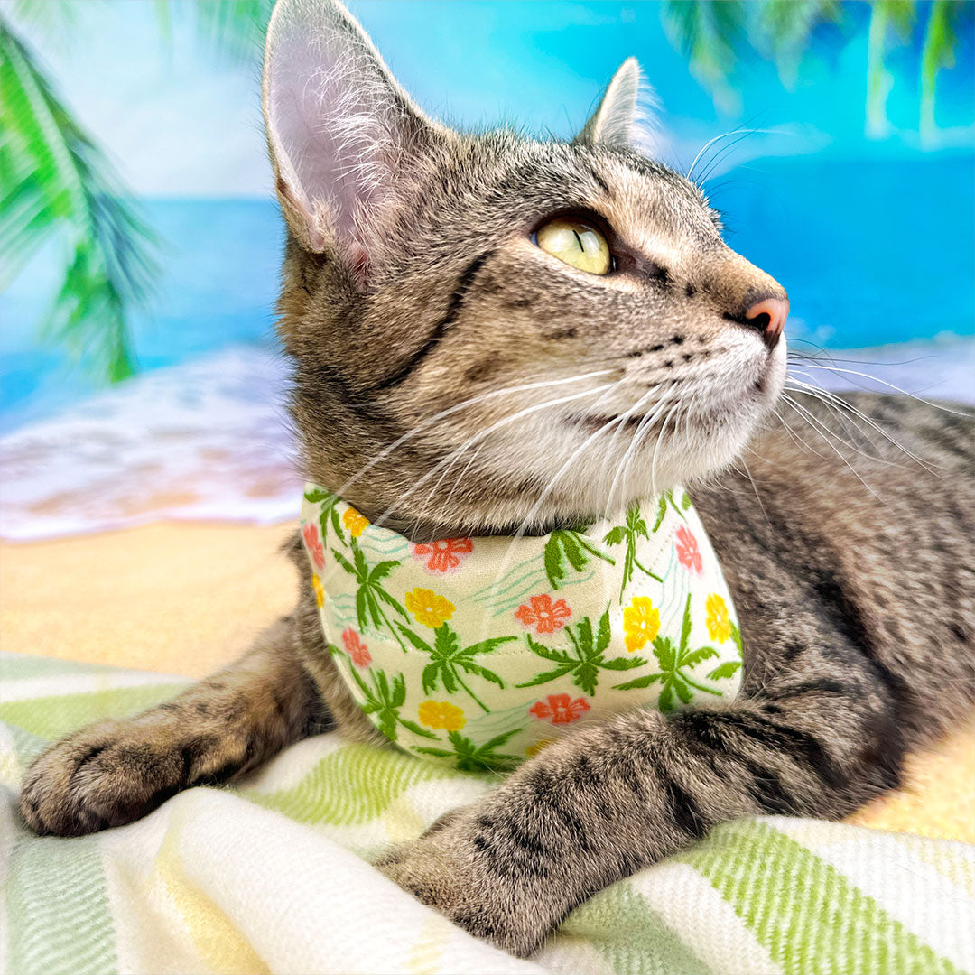 Tropical Cat Collar - "Palm Paradise" - Hawaiian Cat Collar / Summer, Beach, Tiki / Breakaway Buckle or Non-Breakaway / Cat, Kitten + Small Dog Sizes