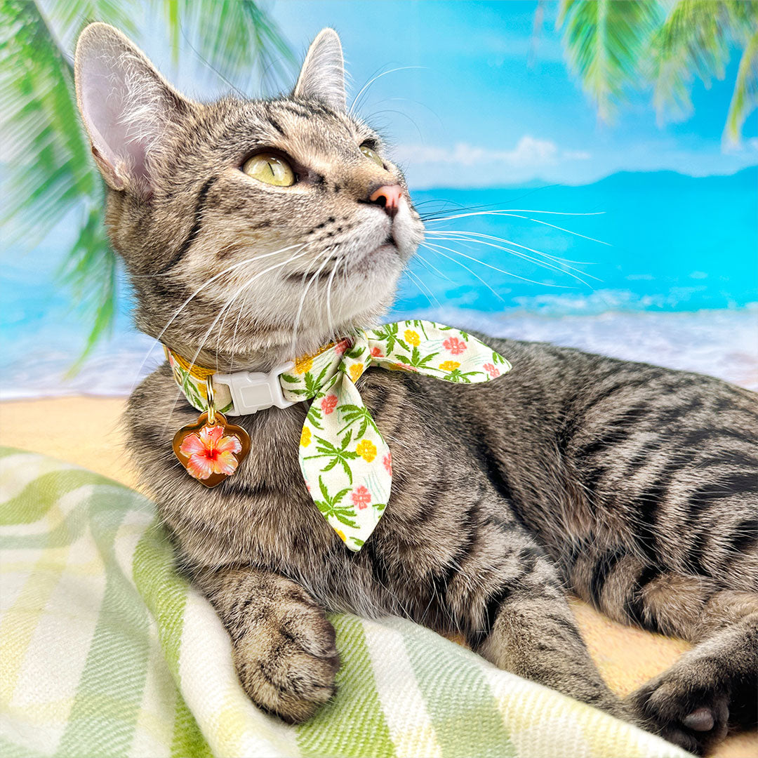 Tropical Cat Collar - "Palm Paradise" - Hawaiian Cat Collar / Summer, Beach, Tiki / Breakaway Buckle or Non-Breakaway / Cat, Kitten + Small Dog Sizes