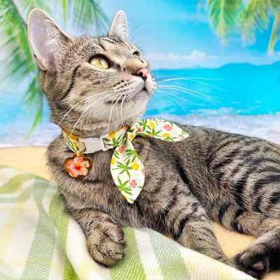 Tropical Cat Collar - "Palm Paradise" - Hawaiian Cat Collar / Summer, Beach, Tiki / Breakaway Buckle or Non-Breakaway / Cat, Kitten + Small Dog Sizes