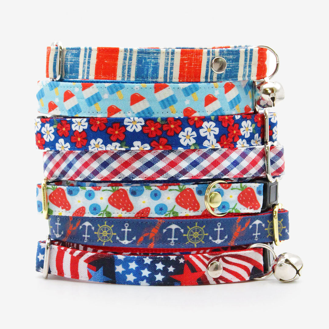Cat Collar & Bunny Ear Bow Set - "Rocket Pop" - Red White Blue Popsicle Cat Collar w/ Matching Bunny Bow Tie / USA, 4th of July, Summer, Patriotic / Tie-On Scarf / Cat, Kitten + Small Dog Sizes