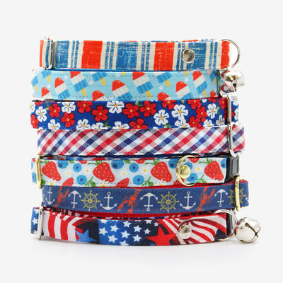Cat Collar & Bunny Ear Bow Set - "Rocket Pop" - Red White Blue Popsicle Cat Collar w/ Matching Bunny Bow Tie / USA, 4th of July, Summer, Patriotic / Tie-On Scarf / Cat, Kitten + Small Dog Sizes