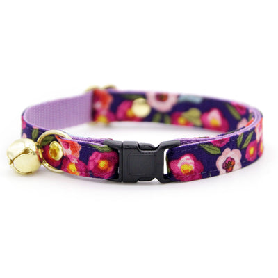 MBC Rack - (6-10 Inch) Pet Collar - "Plum Blossom" - (BLACK BREAKAWAY Clasp / GOLD Hardware Accents / Round Metal Split Ring) - Sold As Configured - Final SALE
