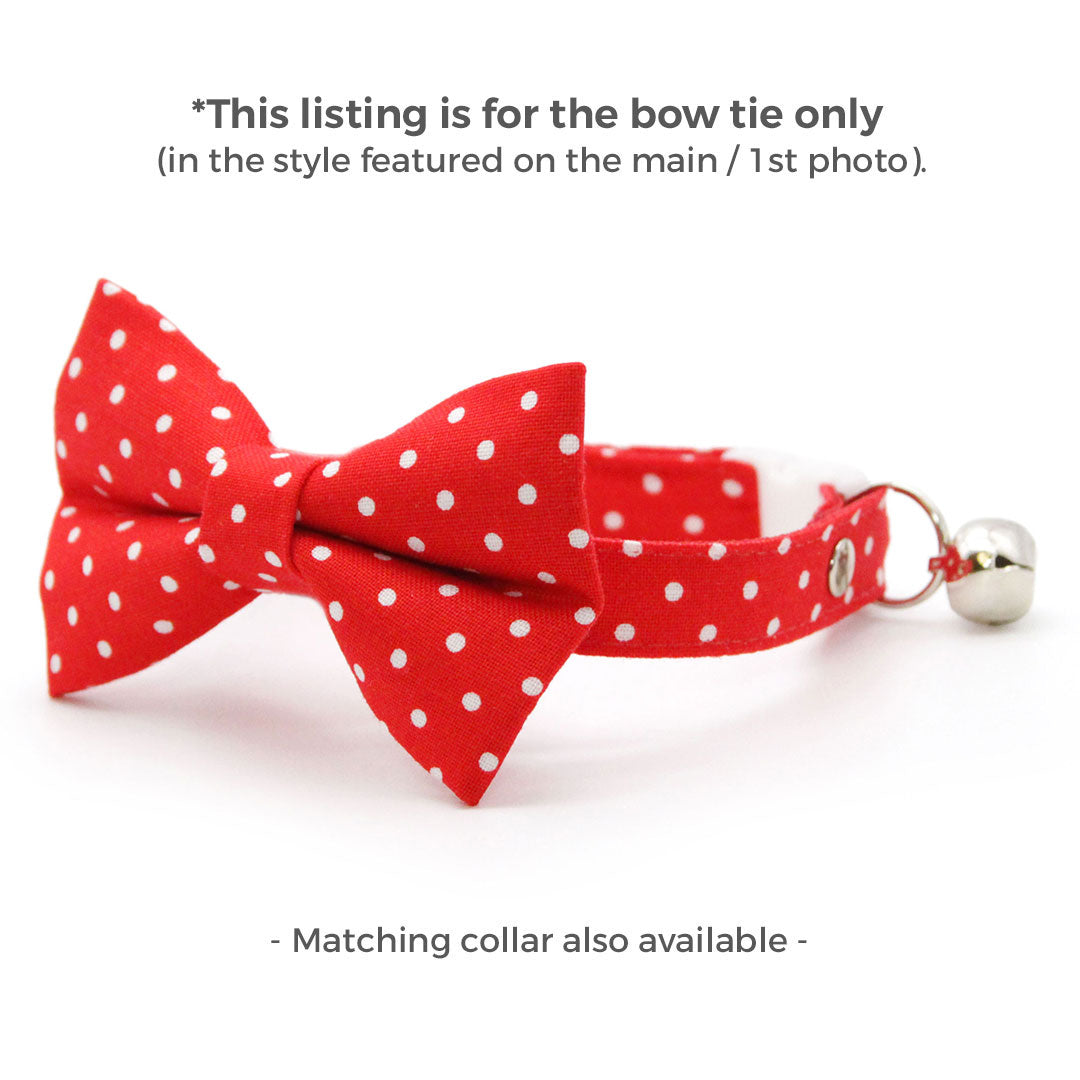 Pet Bow Tie - "Polka Dot - Red" - Red Polka Dot Cat Bow Tie / Wedding, Birthday, Valentine's Day / For Cats + Small Dogs (One Size)