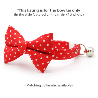 Pet Bow Tie - "Polka Dot - Red" - Red Polka Dot Cat Bow Tie / Wedding, Birthday, Valentine's Day / For Cats + Small Dogs (One Size)