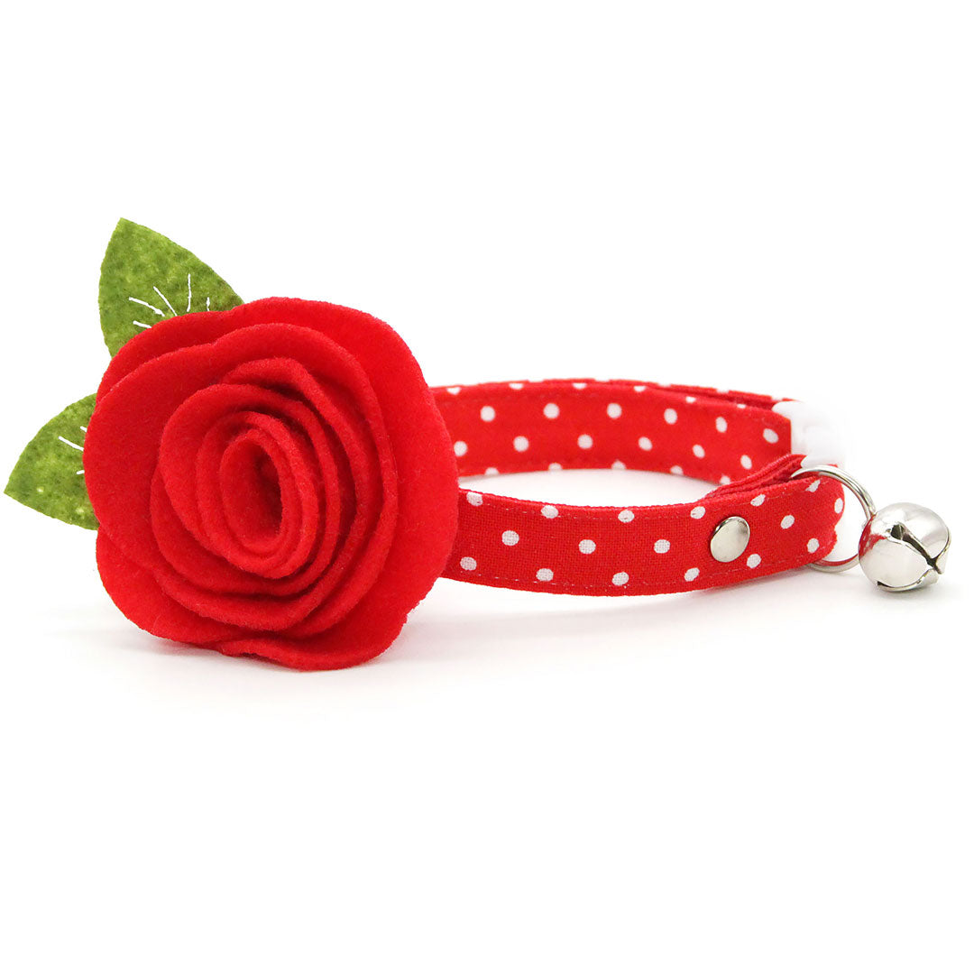 Cat Collar - "Polka Dot - Red" - Red Polka Dot Cat Collar / Breakaway Buckle or Non-Breakaway / Cat, Kitten + Small Dog Sizes