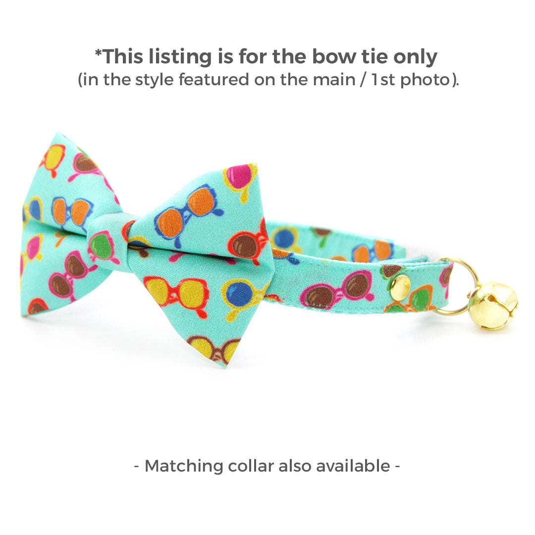 Sunglasses Cat Bow Tie - "Poolside" - Swimming Pool Aqua Bow Tie for Cat Collar / Summer, Trendy, Arty, Fun / Cat, Kitten + Small Dog Bowtie