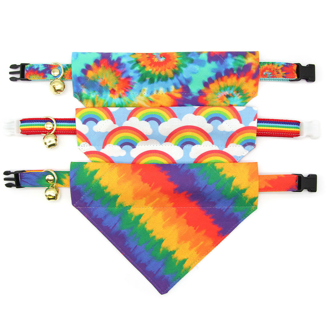 Pet Bandana - "Rainbow Magic" - 80s Retro Bandana for Cat + Small Dog / Birthday / LGBTQ Pride / Slide-on Bandana / Over-the-Collar (One Size)